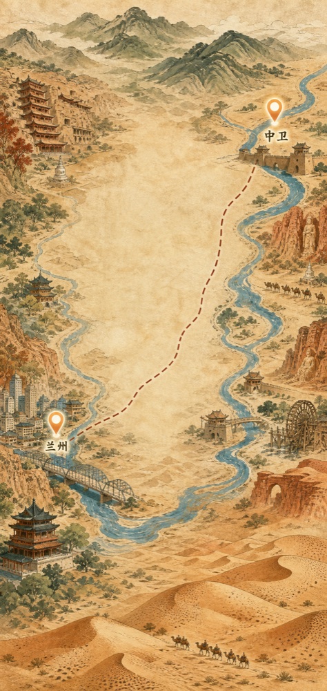 甘肃—宁夏手绘示意地图